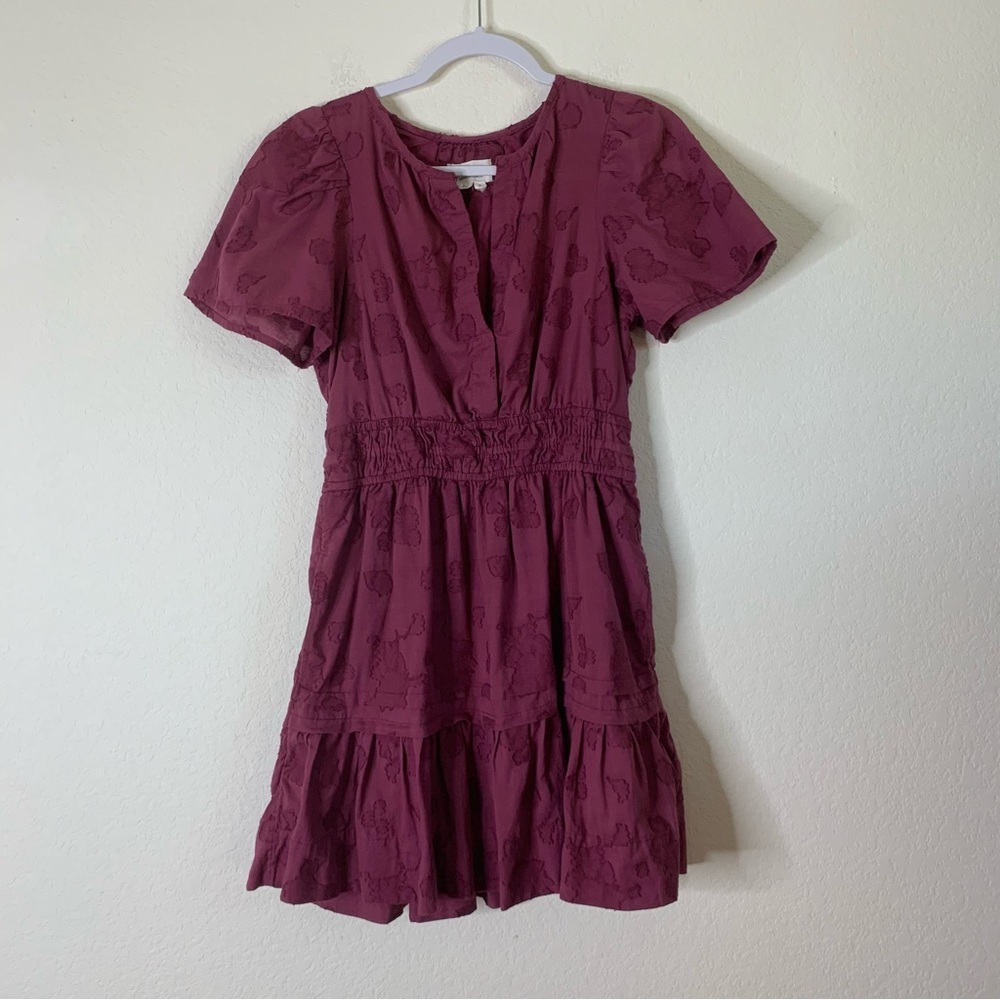 By Anthropologie The Somerset Textured Mini Dress plum M - Picture 2 of 11